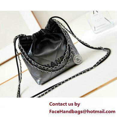 Chanel Shiny Calfskin & Silver-Tone Metal CHANEL 22 Mini Handbag AS3980 Gradient Silver Black